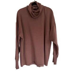 Aerie Womens Oversized Cowl Neck Sweatshirt Mauve Brown Raw Hem Fleece Medium